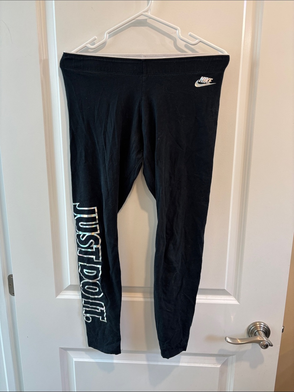 Nike Black Kids' Leggings with White 'Just Do It' Logo
